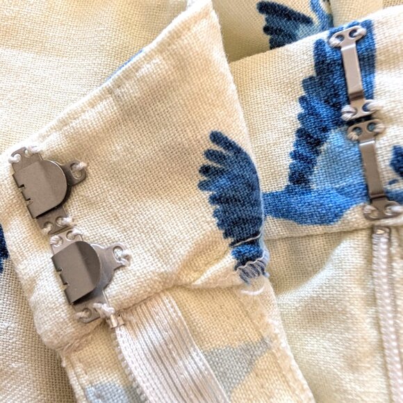 Farm Rio Womens Size M White Blue Tropical Parrots Linen Blend High Rise Shorts - Picture 4 of 9